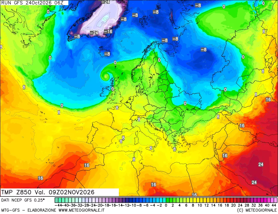 mappa 850 hPa Temp
