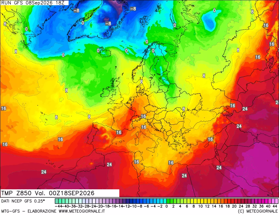 mappa 850 hPa Temp