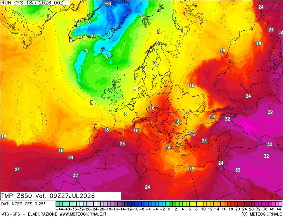 mappa 850 hPa Temp