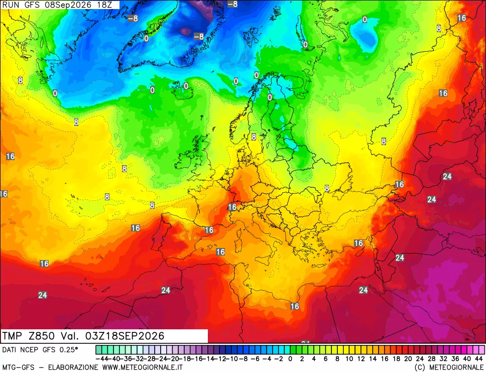mappa 850 hPa Temp