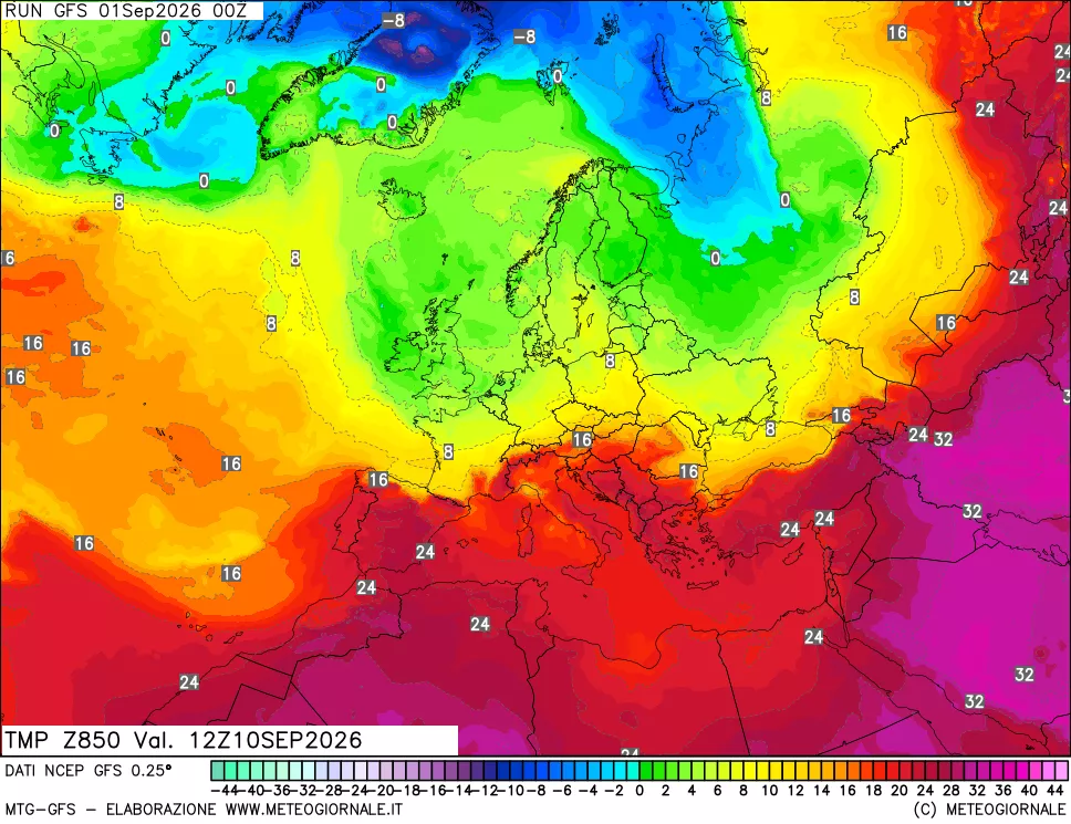 mappa 850 hPa Temp