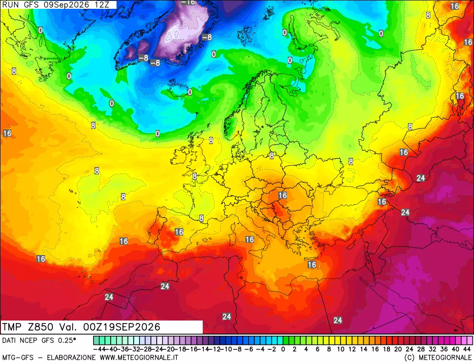 mappa 850 hPa Temp