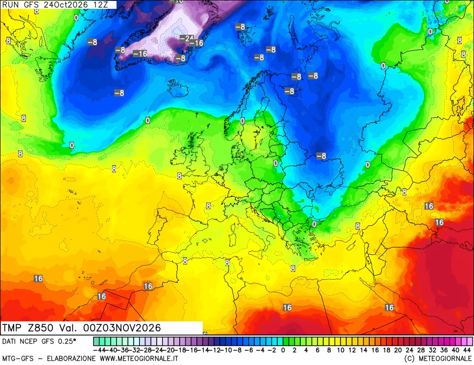 mappa 850 hPa Temp