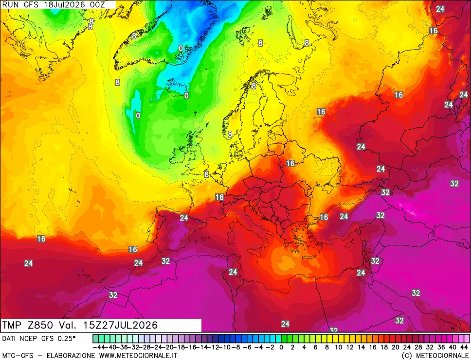 mappa 850 hPa Temp