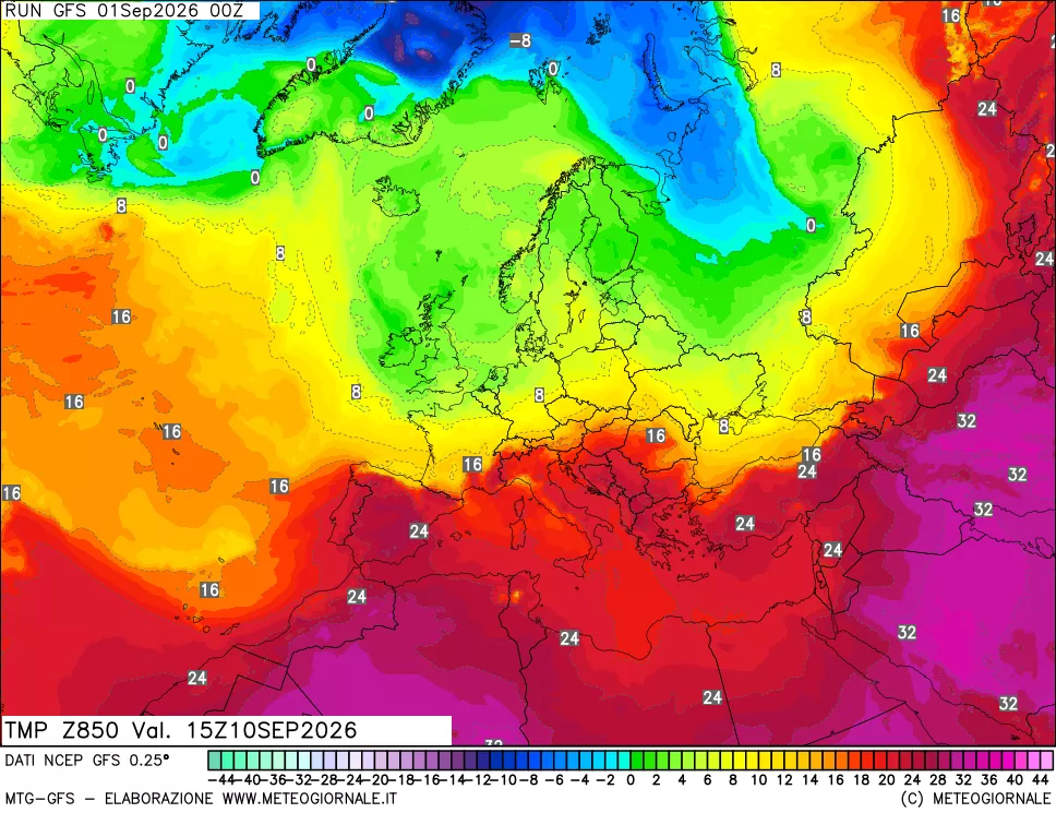 mappa 850 hPa Temp