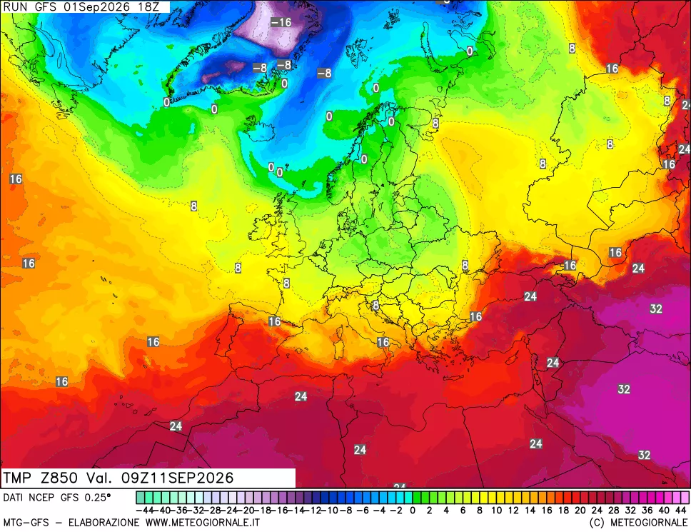 mappa 850 hPa Temp