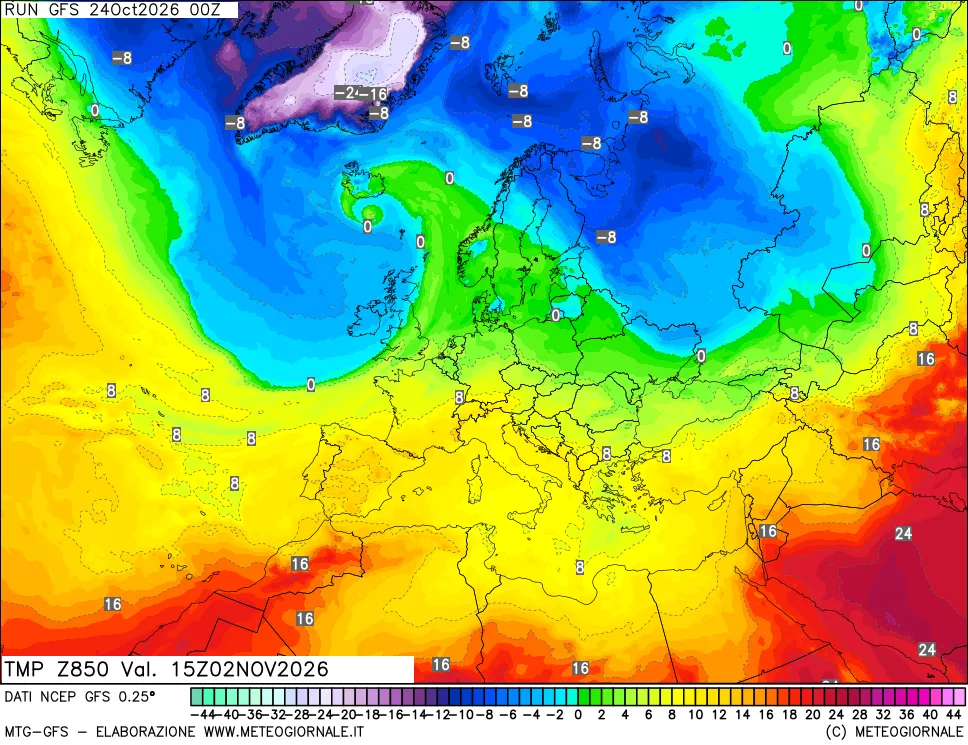 mappa 850 hPa Temp