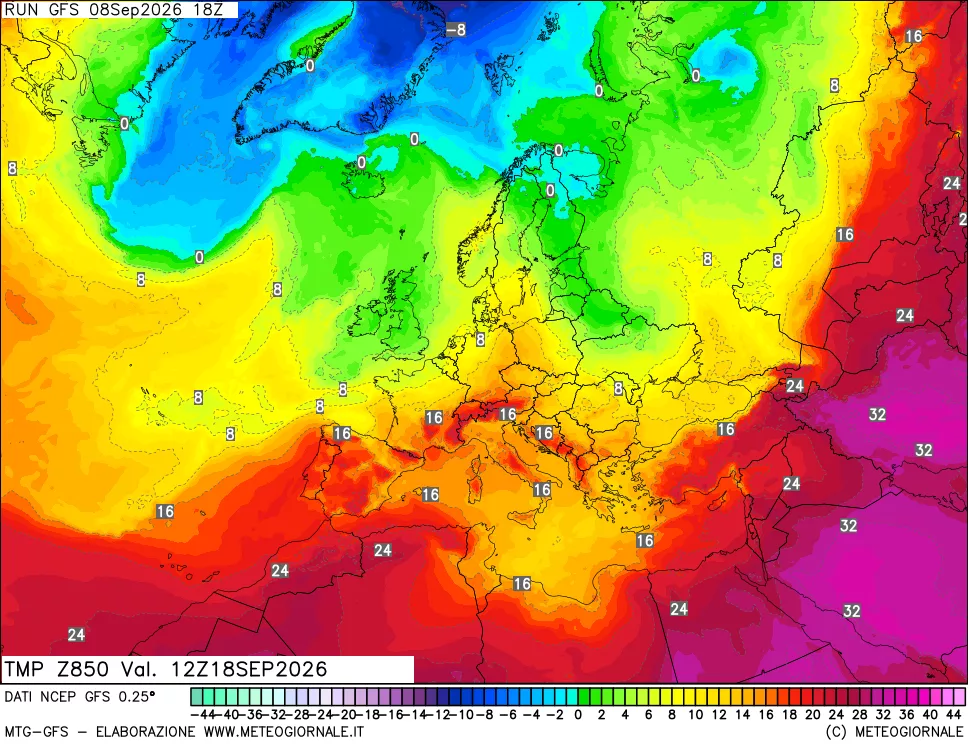 mappa 850 hPa Temp