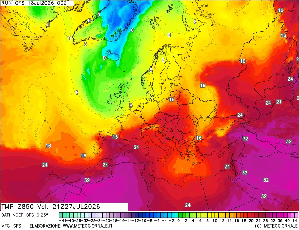 mappa 850 hPa Temp