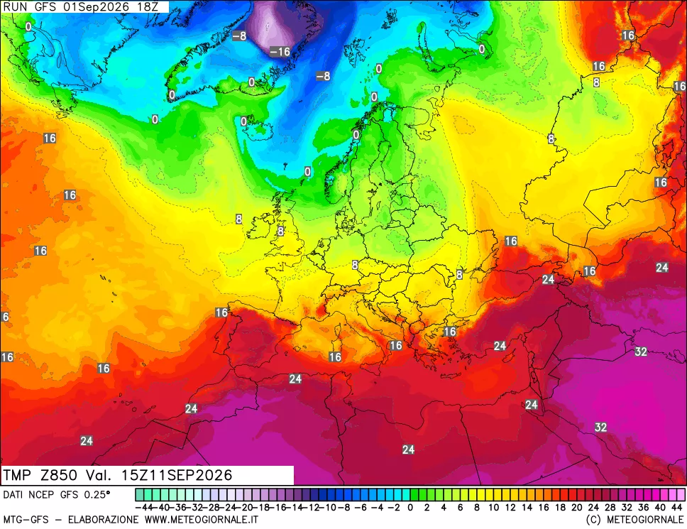 mappa 850 hPa Temp