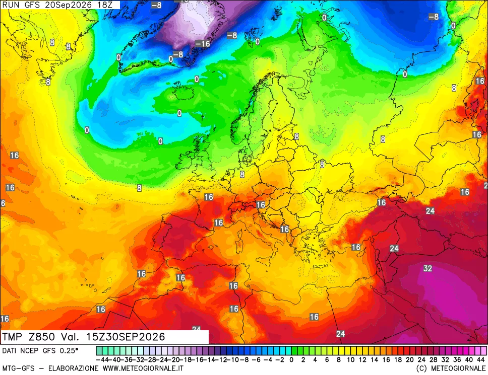 mappa 850 hPa Temp