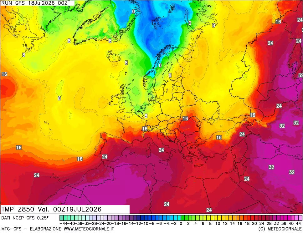 mappa 850 hPa Temp