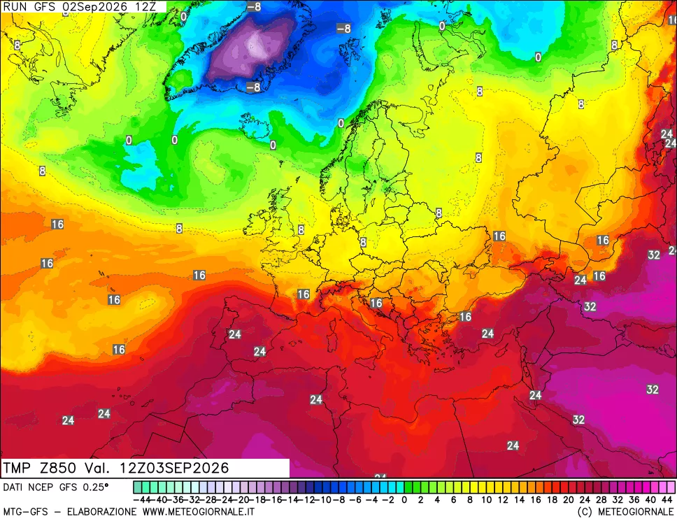 mappa 850 hPa Temp