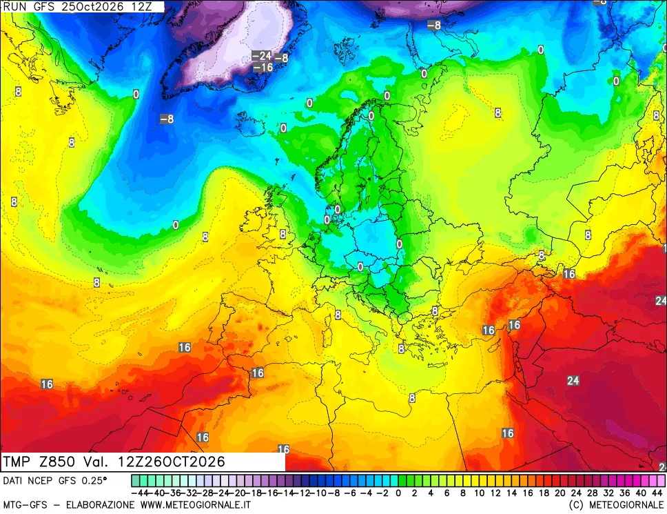 mappa 850 hPa Temp