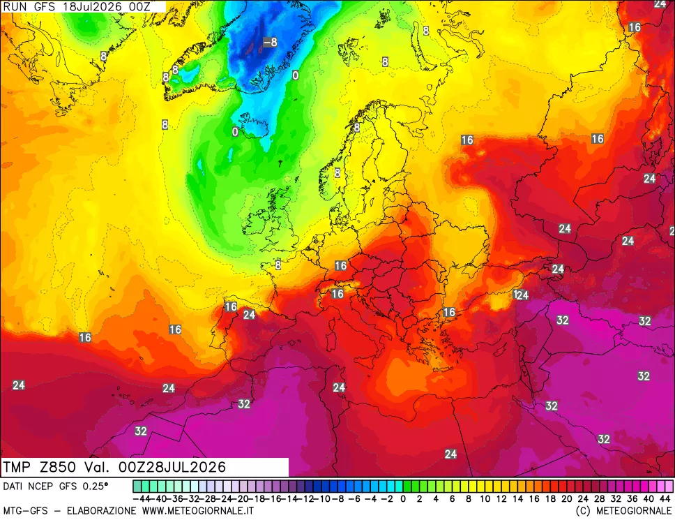 mappa 850 hPa Temp