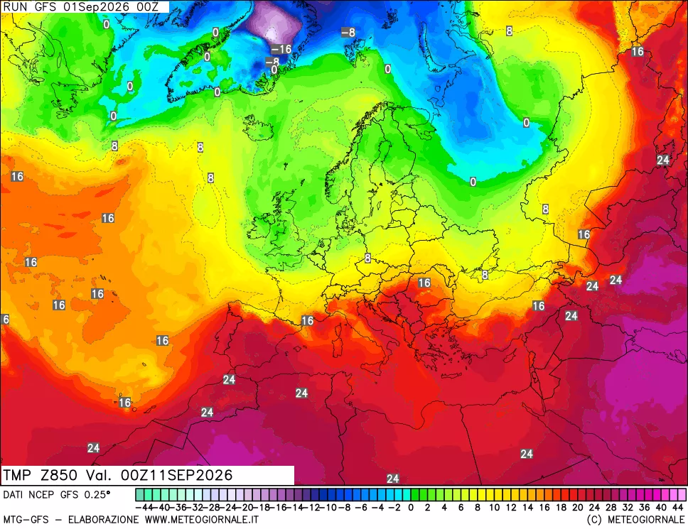 mappa 850 hPa Temp