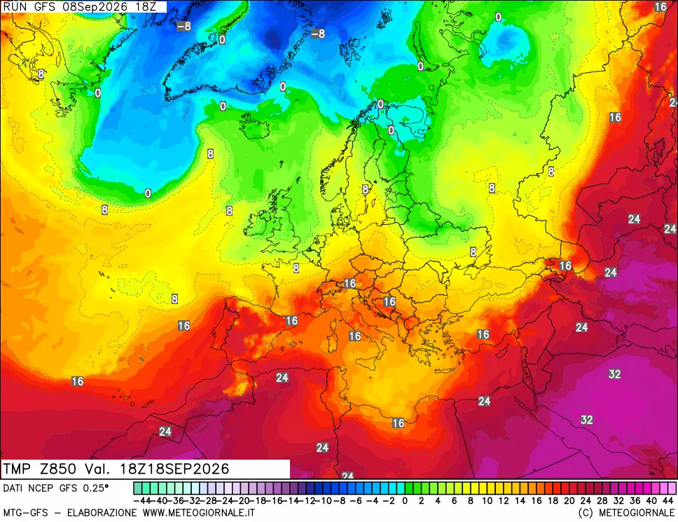 mappa 850 hPa Temp
