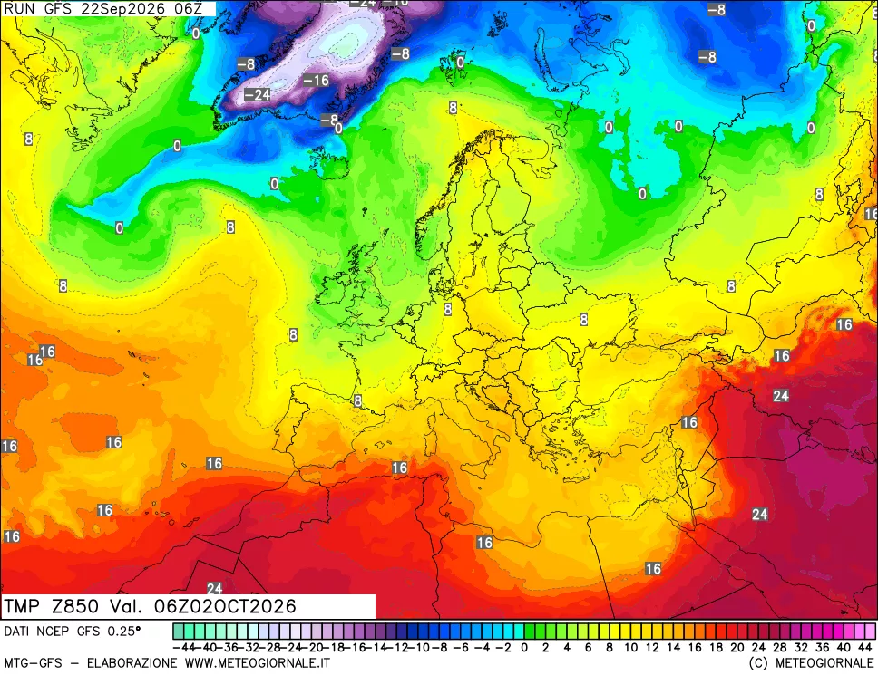 mappa 850 hPa Temp
