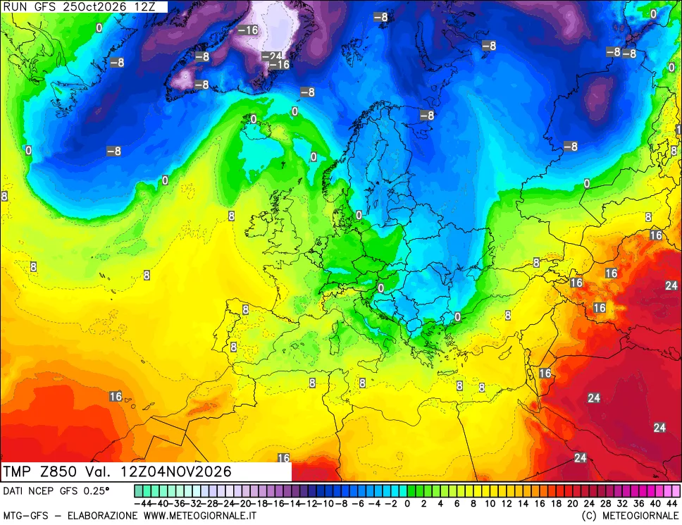 mappa 850 hPa Temp