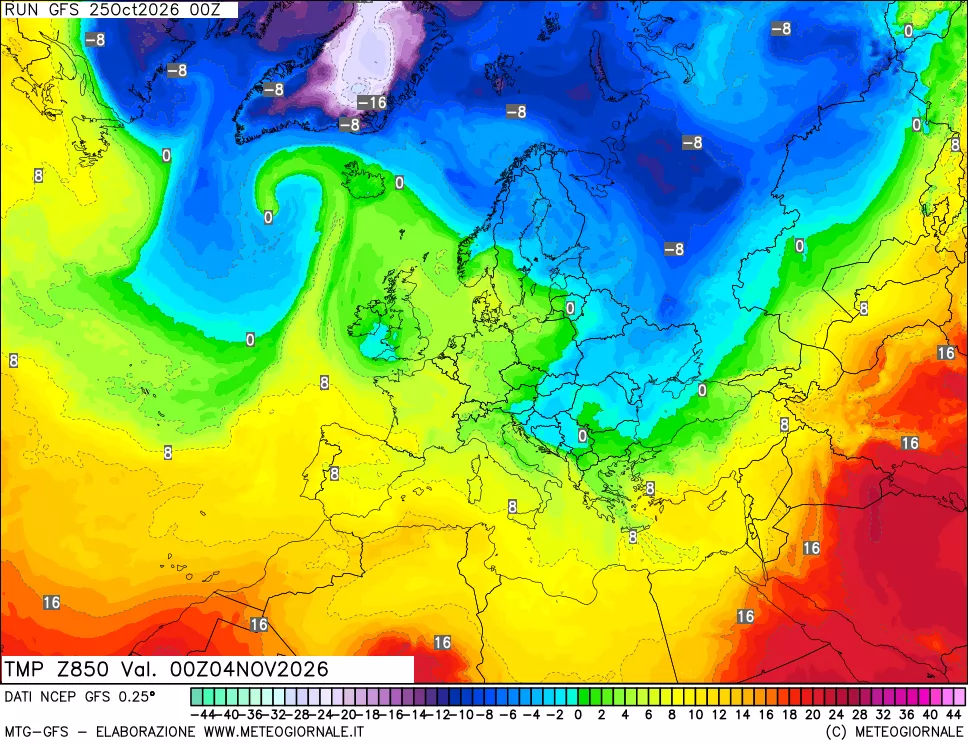 mappa 850 hPa Temp