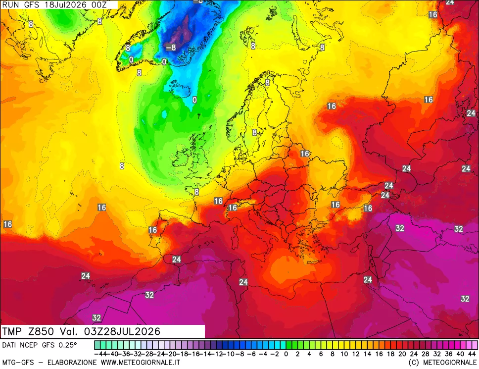 mappa 850 hPa Temp