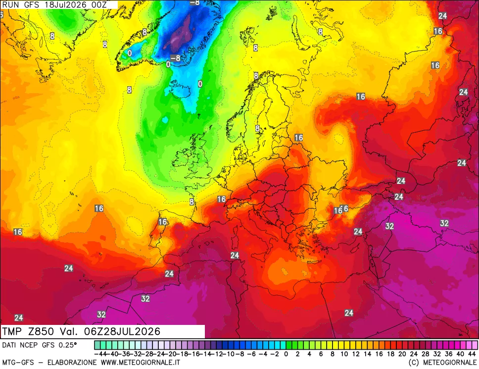 mappa 850 hPa Temp