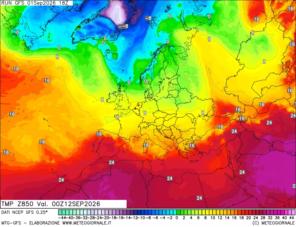 mappa 850 hPa Temp