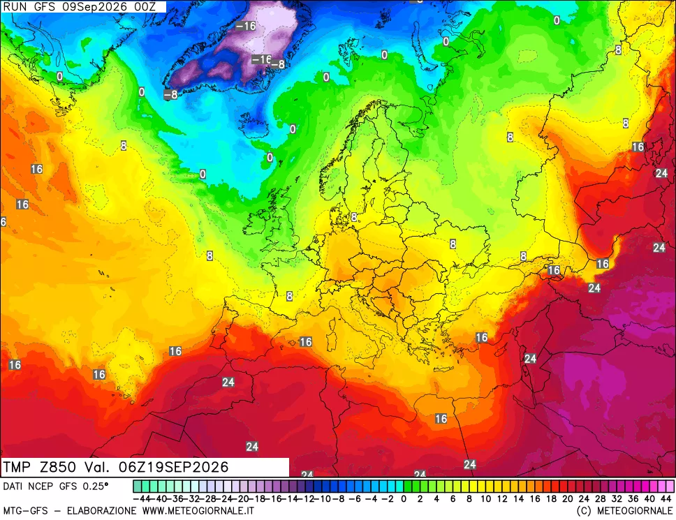 mappa 850 hPa Temp