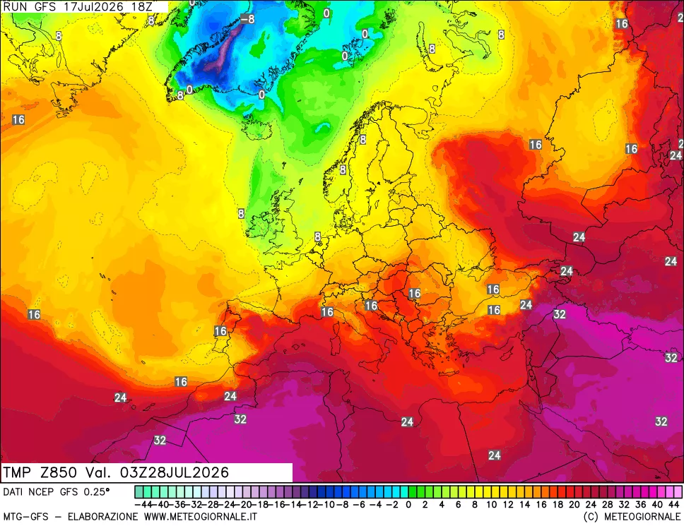 mappa 850 hPa Temp