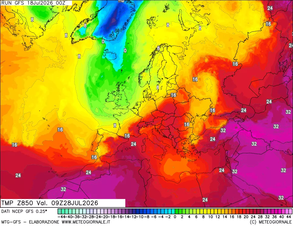 mappa 850 hPa Temp