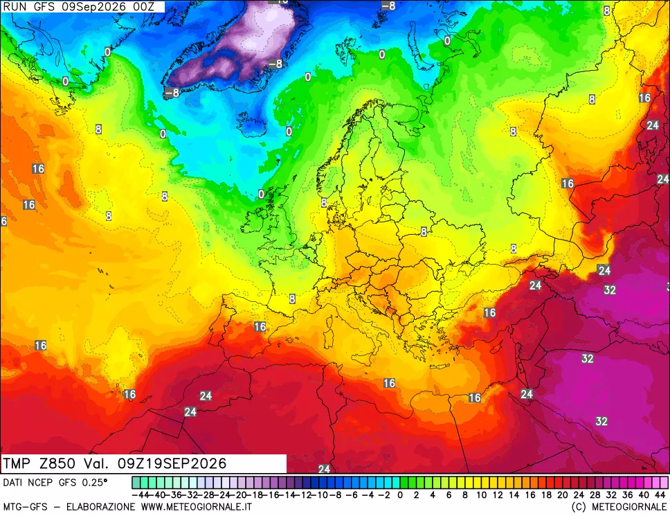 mappa 850 hPa Temp