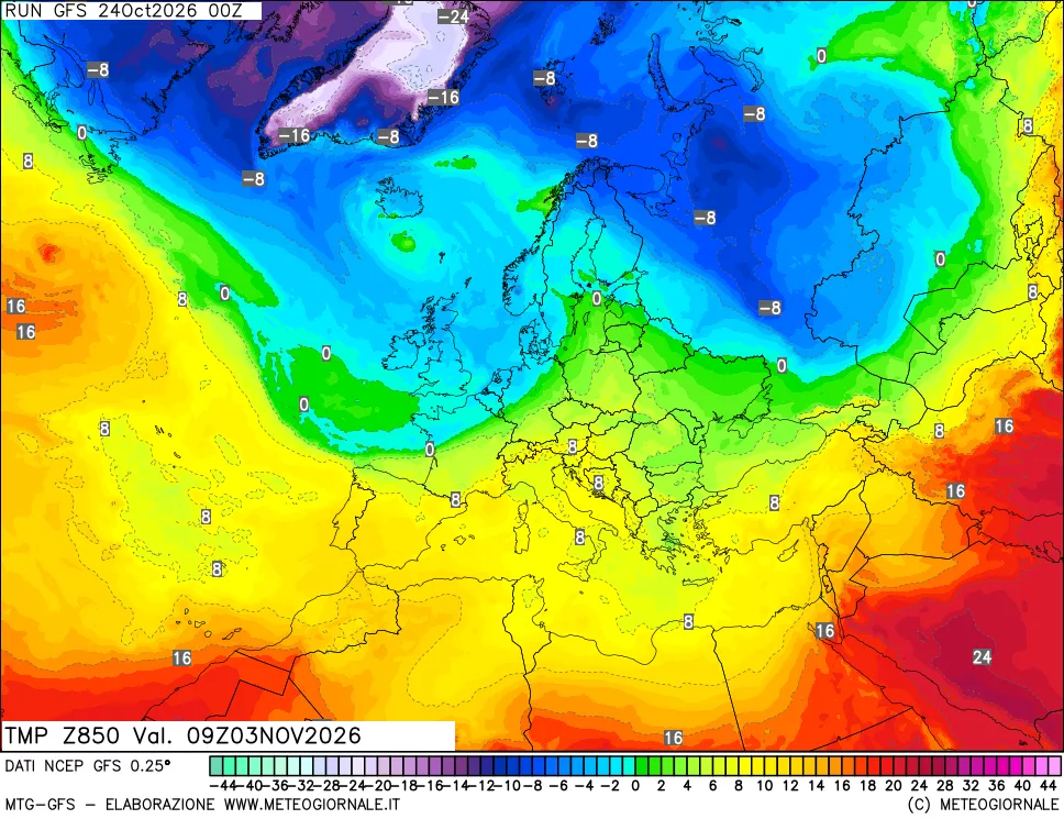 mappa 850 hPa Temp