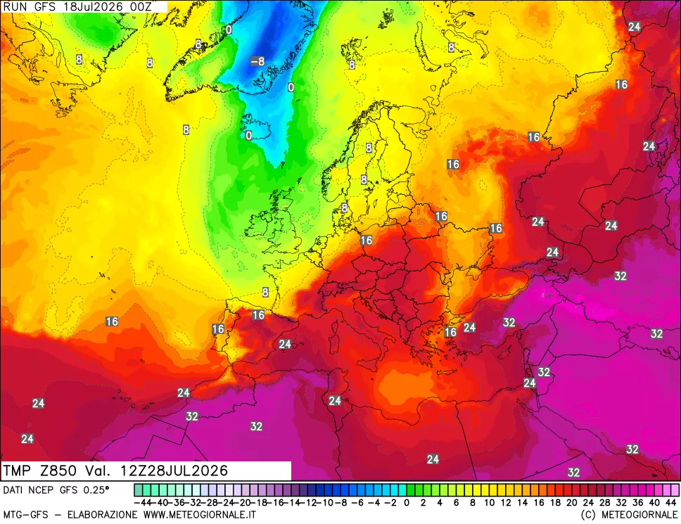 mappa 850 hPa Temp