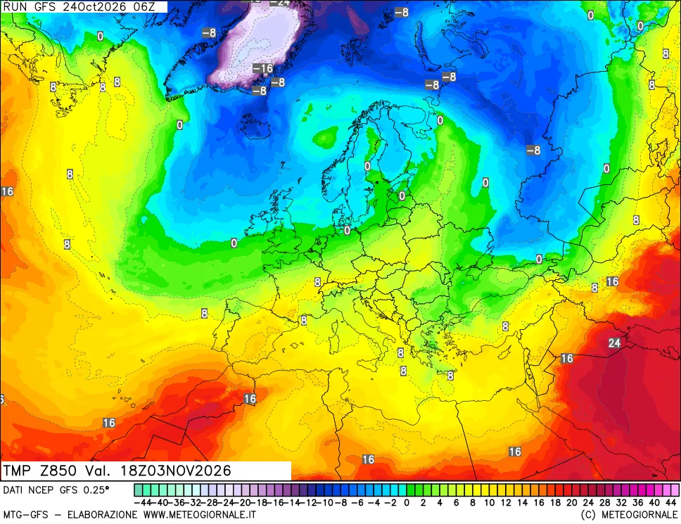mappa 850 hPa Temp