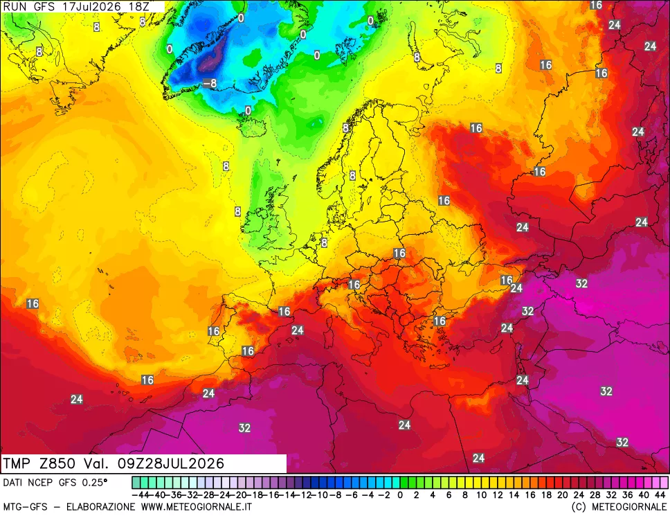 mappa 850 hPa Temp