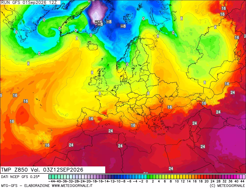 mappa 850 hPa Temp