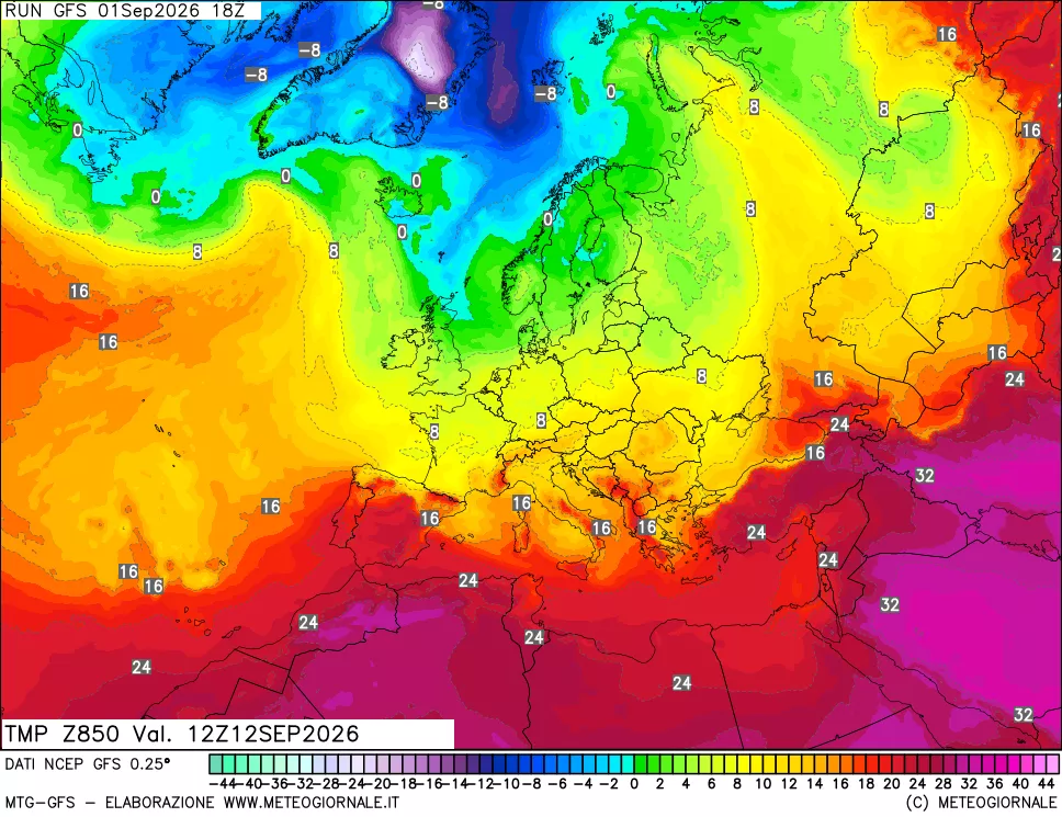mappa 850 hPa Temp