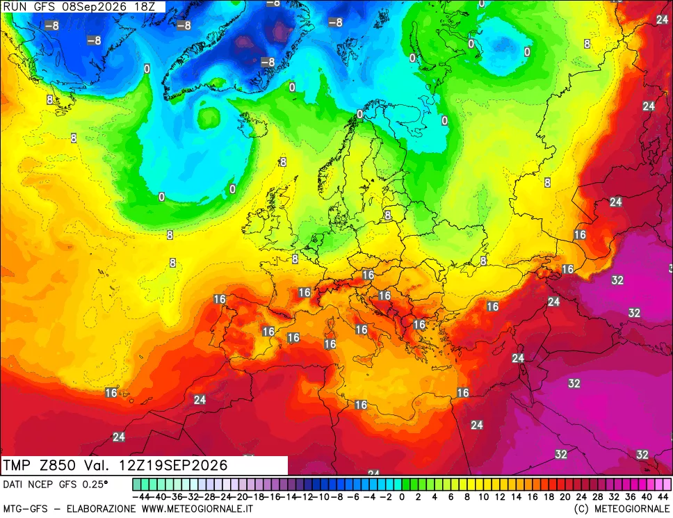 mappa 850 hPa Temp