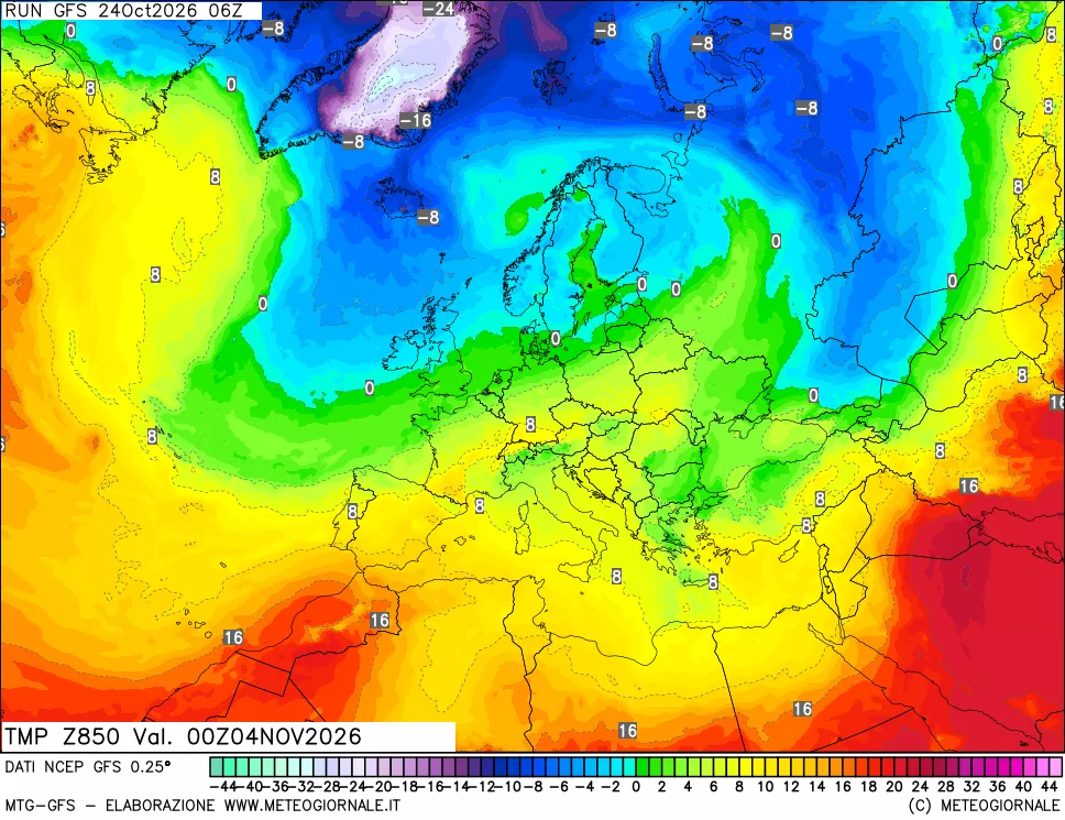 mappa 850 hPa Temp