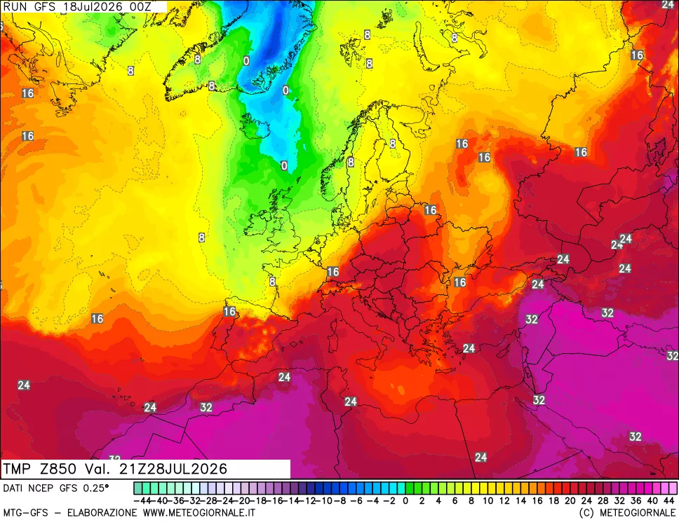 mappa 850 hPa Temp