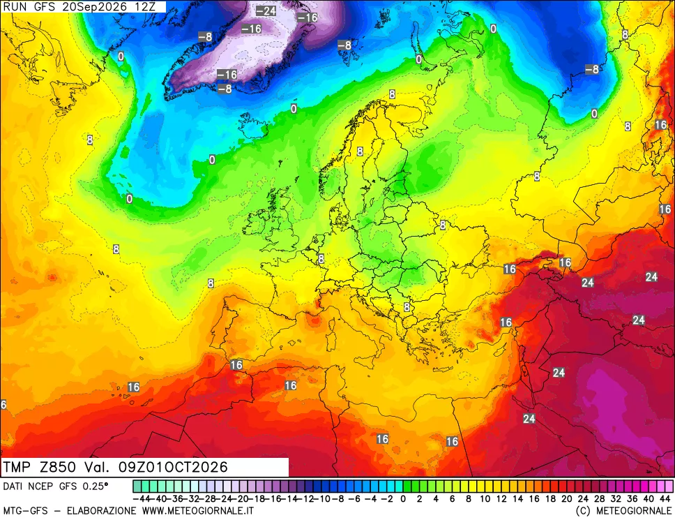 mappa 850 hPa Temp