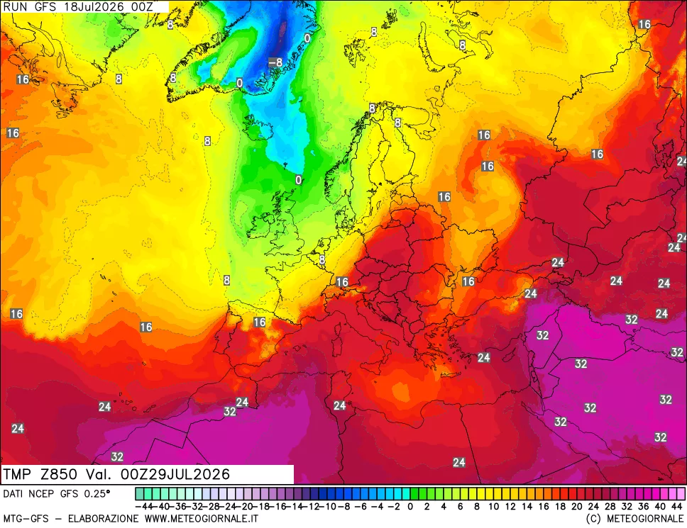 mappa 850 hPa Temp