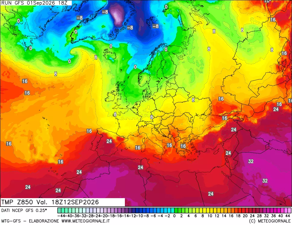 mappa 850 hPa Temp