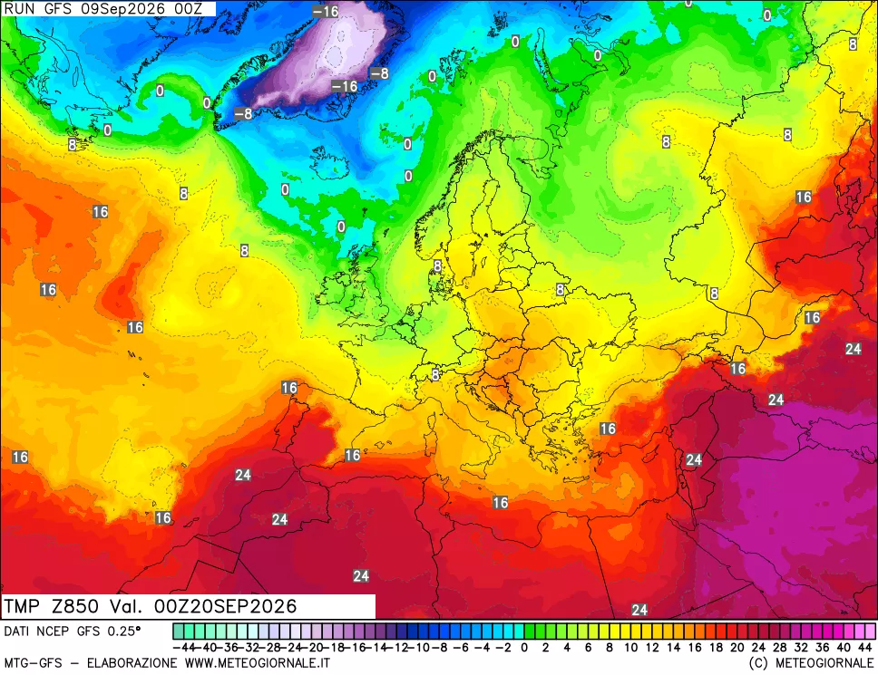 mappa 850 hPa Temp