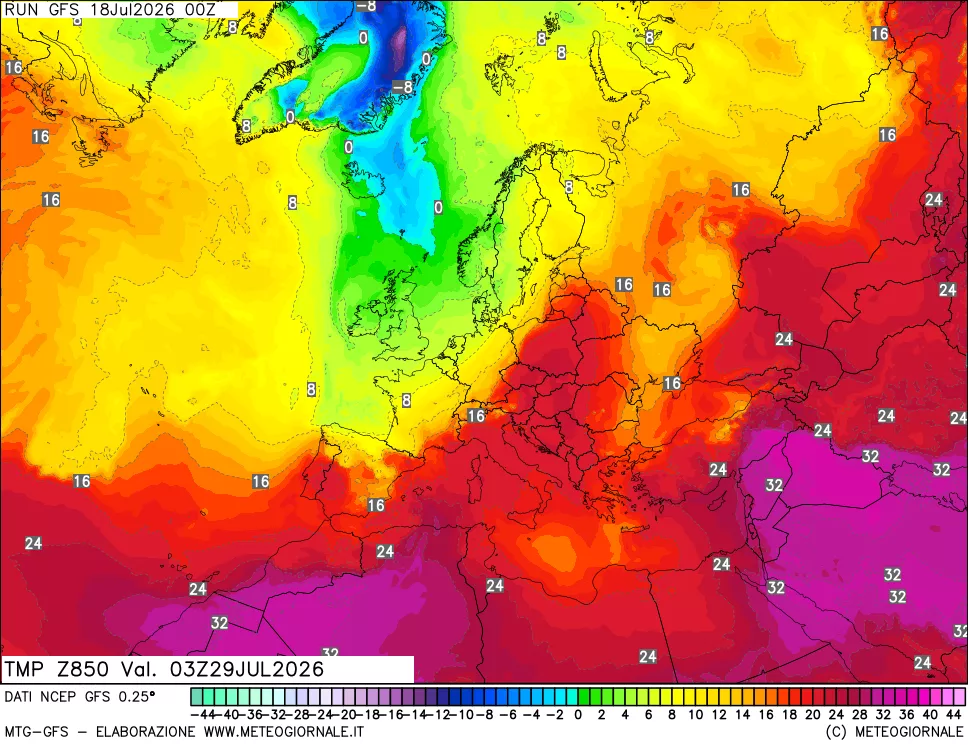 mappa 850 hPa Temp