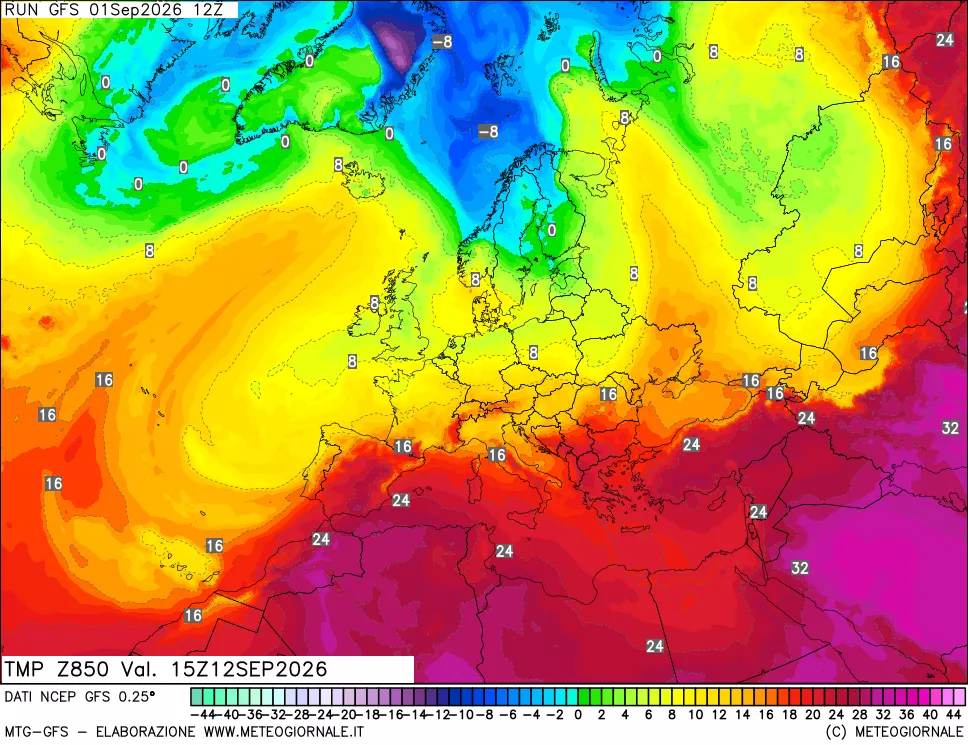 mappa 850 hPa Temp