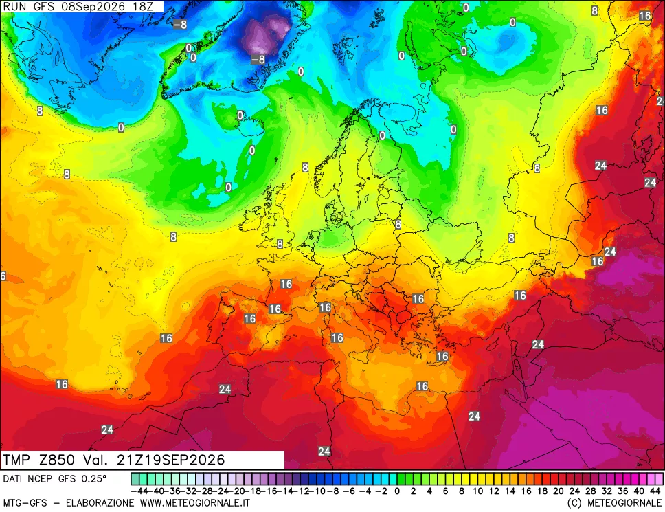 mappa 850 hPa Temp