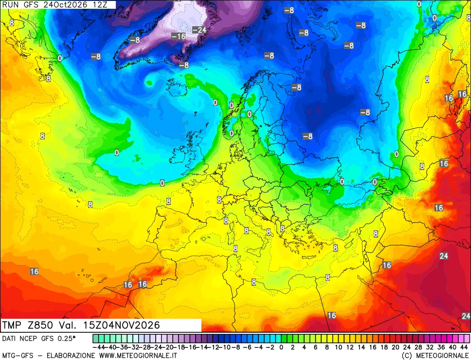 mappa 850 hPa Temp
