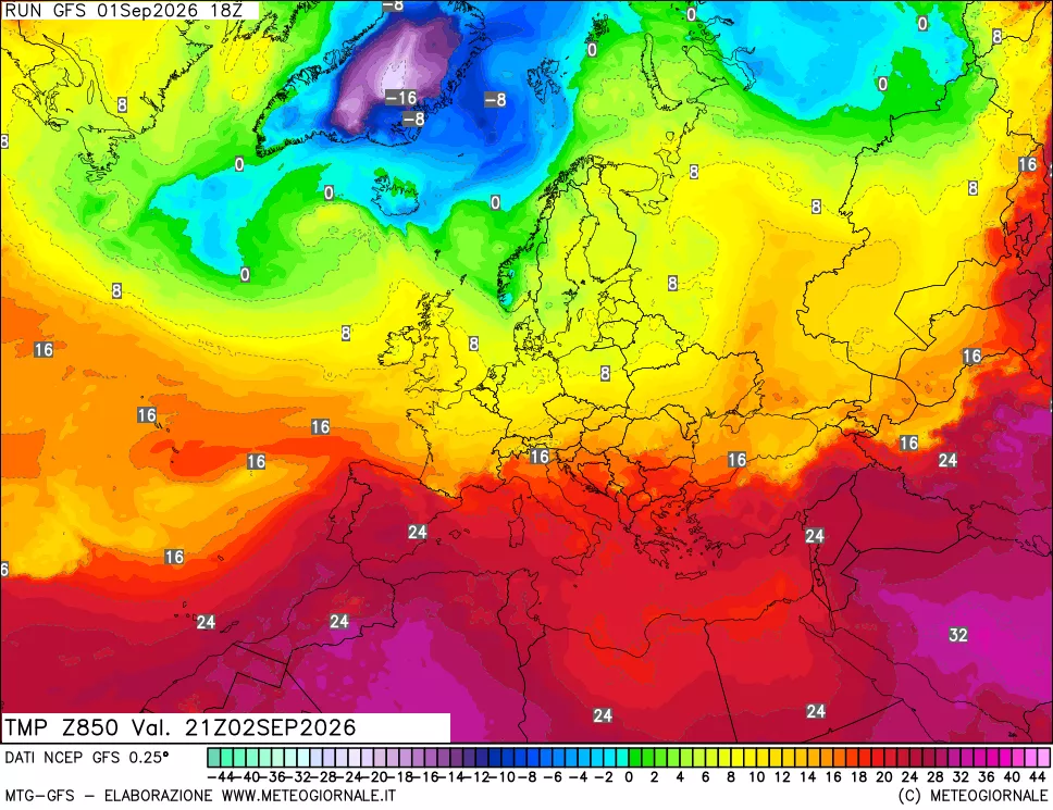 mappa 850 hPa Temp