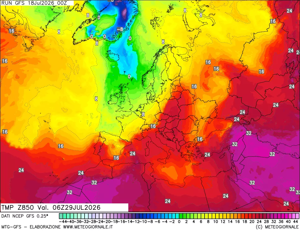 mappa 850 hPa Temp